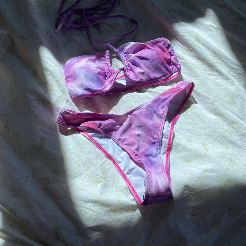 Purple Tie-Dye Halter Bikini Set